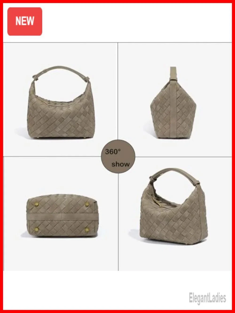 Hand Woven Suede Leather Hobo Shoulder Bag Tote Top-Handle